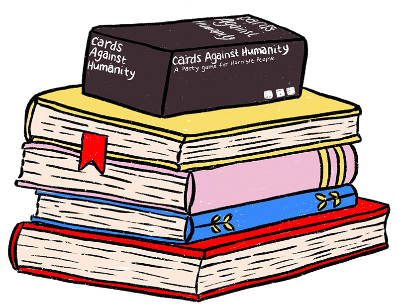 An illustrated stack of books